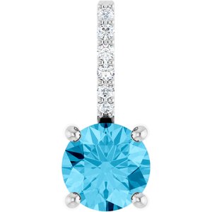 Platinum Natural Aquamarine & .025 CTW Natural Diamond Charm/Pendant