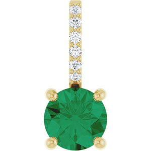14K Yellow Gold Lab-Grown Emerald & .025 CTW Lab-Grown Diamond Charm/Pendant