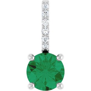 14K White Gold Lab-Grown Emerald & .025 CTW Natural Diamond Charm/Pendant