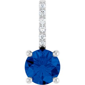 14K White Gold Lab-Grown Blue Sapphire & .025 CTW Lab-Grown Diamond Charm/Pendant