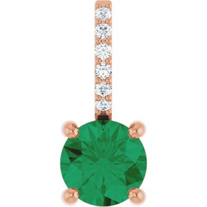 14K Rose Gold Lab-Grown Emerald & .025 CTW Natural Diamond Charm/Pendant