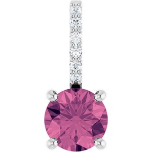 Sterling Silver Natural Pink Tourmaline & .025 CTW Natural Diamond Charm/Pendant