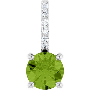 14K White Gold Natural Peridot & .025 CTW Natural Diamond Charm/Pendant