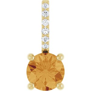 14K Yellow Gold Natural Citrine & .025 CTW Natural Diamond Charm/Pendant