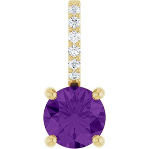 14K Yellow Gold Natural Amethyst & .025 CTW Lab-Grown Diamond Charm/Pendant