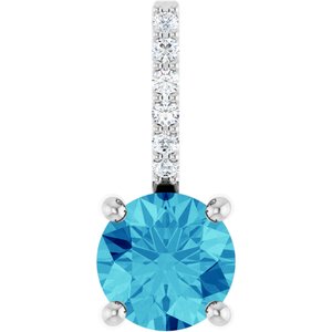Sterling Silver Natural Blue Zircon & .025 CTW Natural Diamond Charm/Pendant