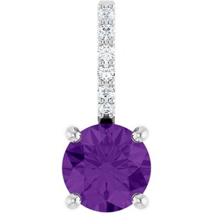 14K White Gold Natural Amethyst & .025 CTW Lab-Grown Diamond Charm/Pendant