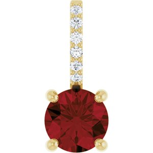 14K Yellow Gold Natural Mozambique Garnet & .025 CTW Lab-Grown Diamond Charm/Pendant