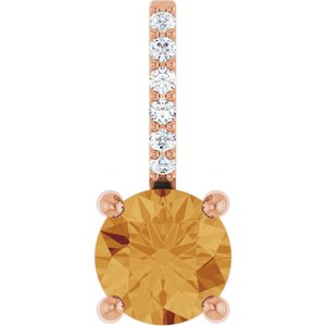 14K Rose Gold Natural Citrine & .025 CTW Lab-Grown Diamond Charm/Pendant