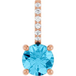 14K Rose Gold Natural Aquamarine & .025 CTW Lab-Grown Diamond Charm/Pendant