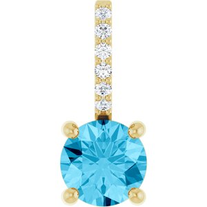 14K Yellow Gold Natural Aquamarine & .025 CTW Lab-Grown Diamond Charm/Pendant