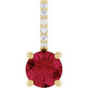 14K Yellow Gold Lab-Grown Ruby & .025 CTW Lab-Grown Diamond Charm/Pendant