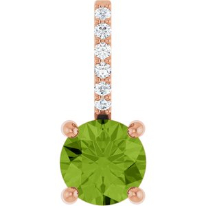 14K Rose Gold Natural Peridot & .025 CTW Lab-Grown Diamond Charm/Pendant