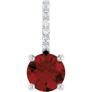 14K White Gold Natural Mozambique Garnet & .025 CTW Lab-Grown Diamond Charm/Pendant