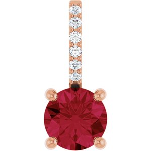 14K Rose Gold Natural Ruby & .025 CTW Lab-Grown Diamond Charm/Pendant