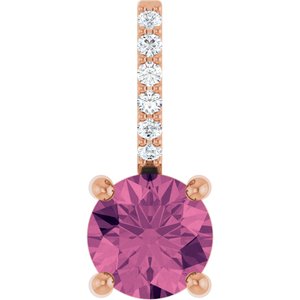 14K Rose Gold Natural Pink Tourmaline & .025 CTW Natural Diamond Charm/Pendant