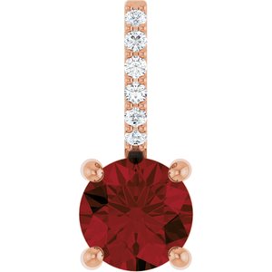 14K Rose Gold Natural Mozambique Garnet & .025 CTW Natural Diamond Charm/Pendant