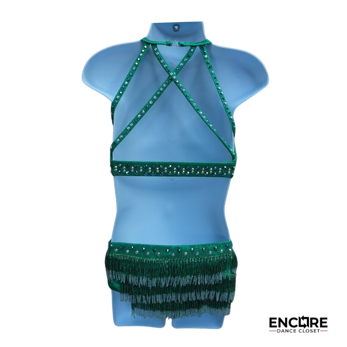 Emerald Green Rhinestone Fringe Costume