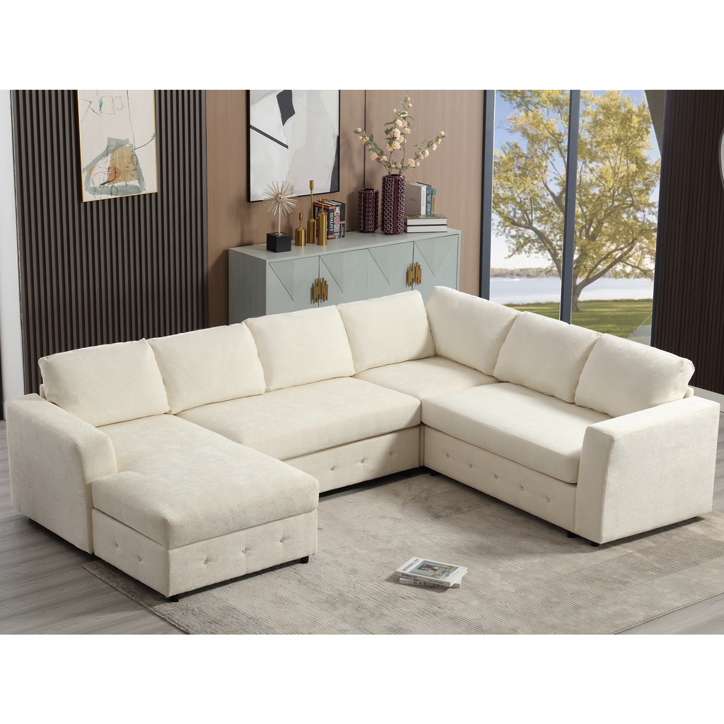 [NEW ARRIVED] [VIDEO PROVIDED]110.75' Sectional Sofa,Oversized modular sofa,Chaise Storage, Modern U Shaped  Couch , Upholstered Sofas,Chenille,Crystal button , Living Room, Apartment,  Beige