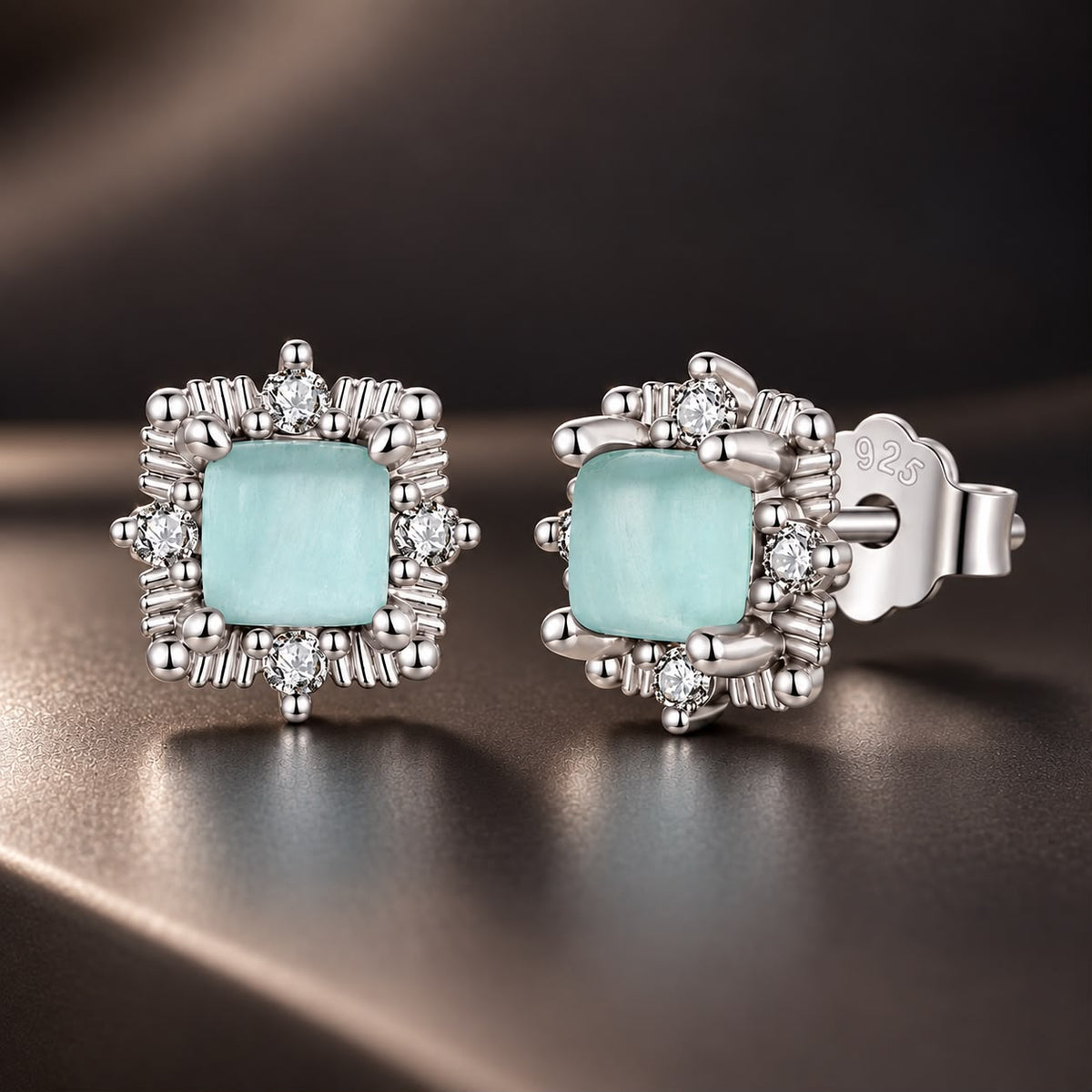 925 Sterling Silver White 0.8 x 0.8 cm Transparent Glass Pavé CZ Earrings for Women