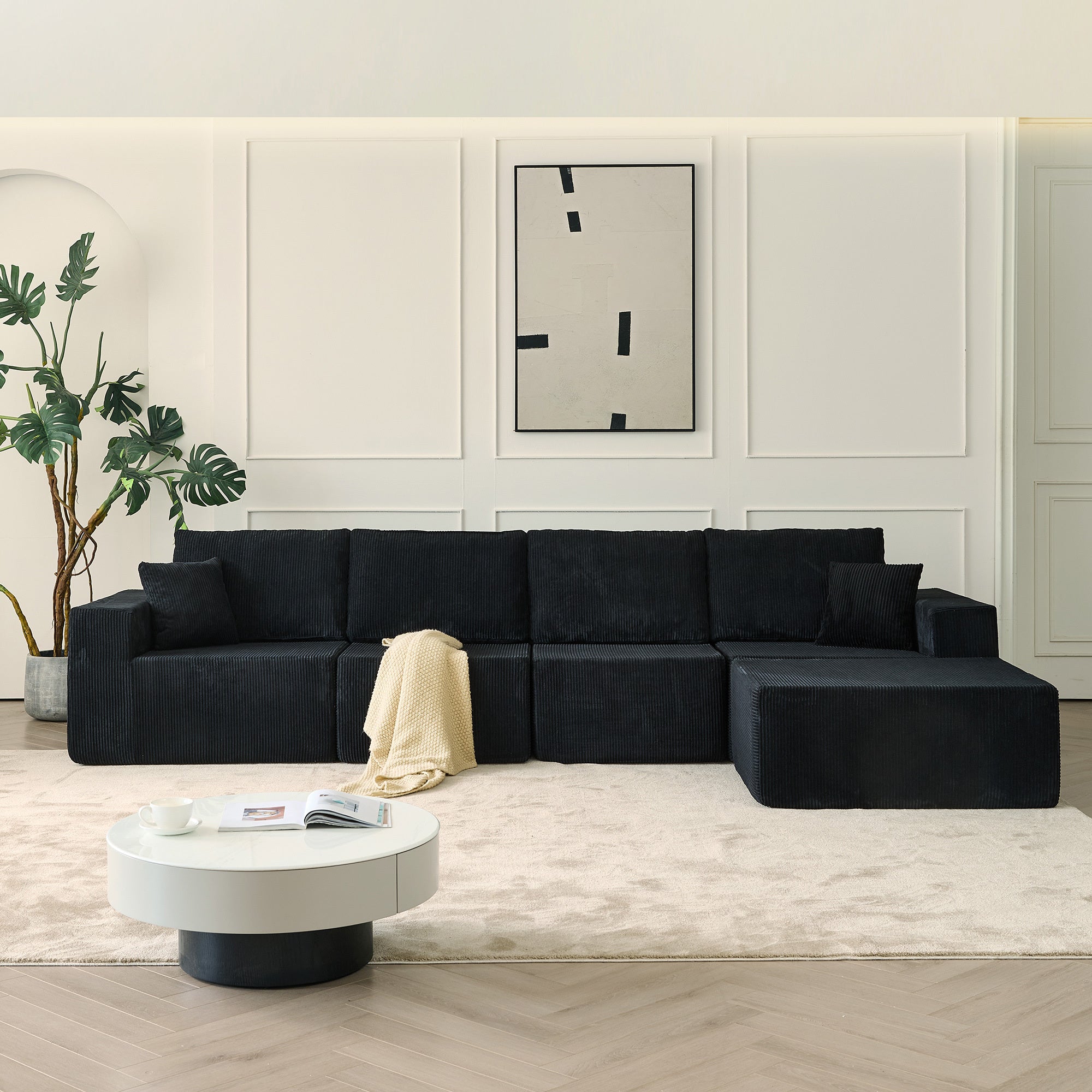 139.3' Modular Sectional Sofa,Boneless Couch, No Assembly,Cloud couch with Ottoman & 2 Pillows, Perfect for Living Rooms and Bedrooms