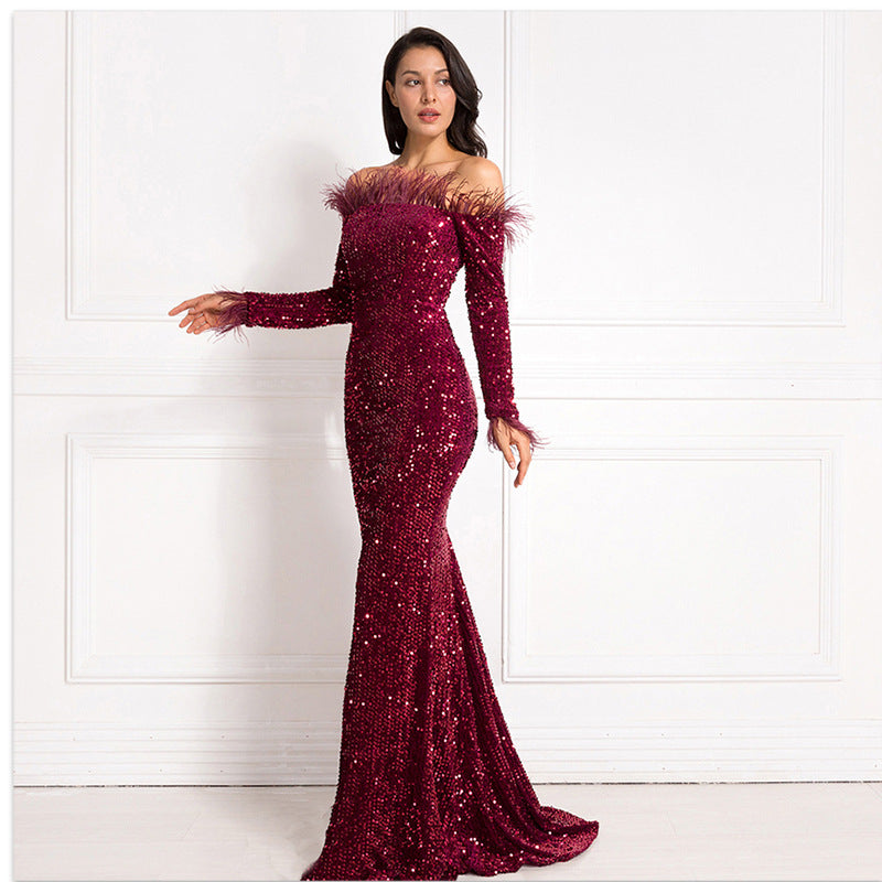Off-the-shoulder Fishtail Party Formal Dress (See size chart where applicable)
