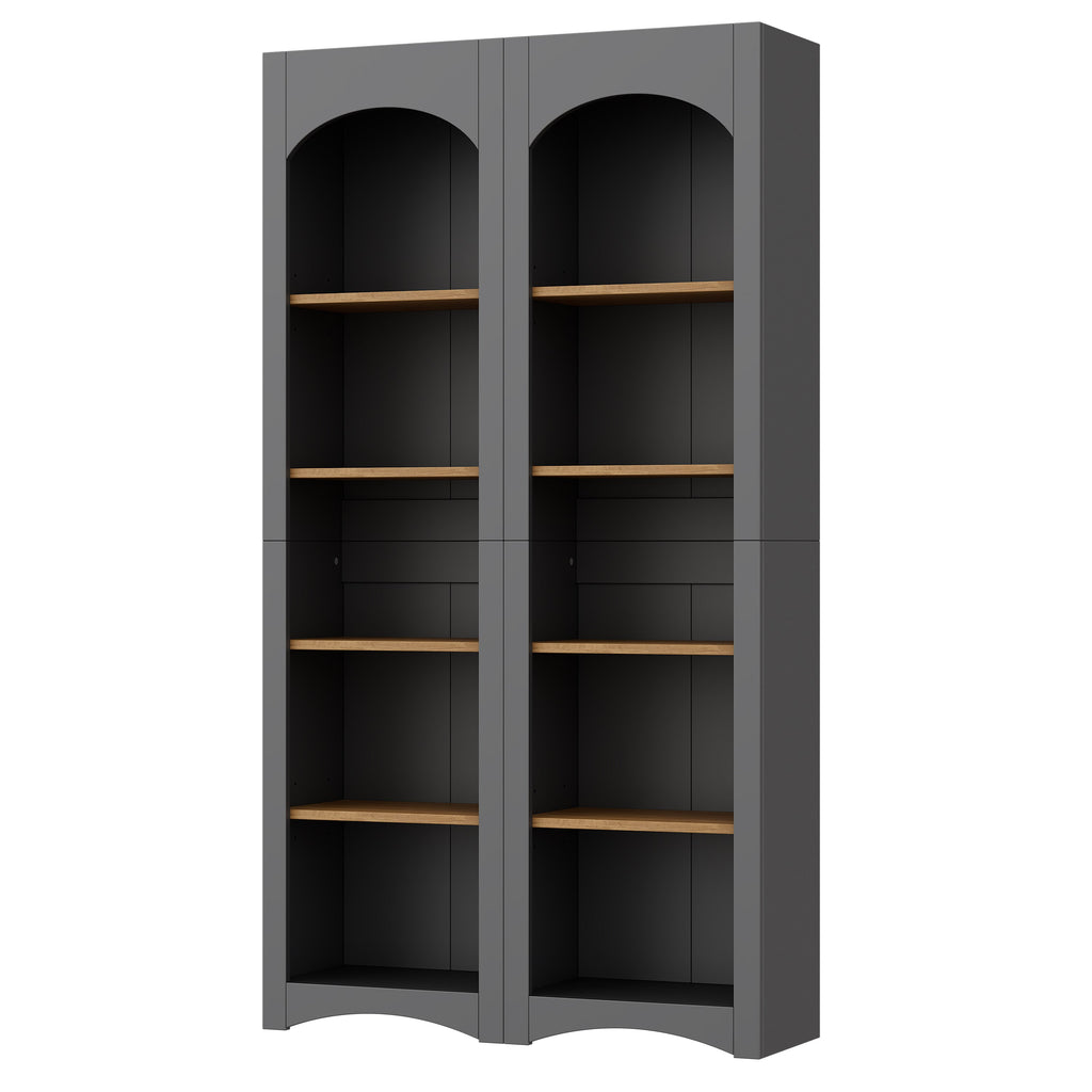 ON-TREND Free Standing 5 Tier Bookshelves, Bookcases Set of 2, Farmhouse Two-Tone Storage Cabinet with Adjustable Shelves, Modern 72'H Kitchen Pantry Cabinet for Living Room, Home Office, Grey
