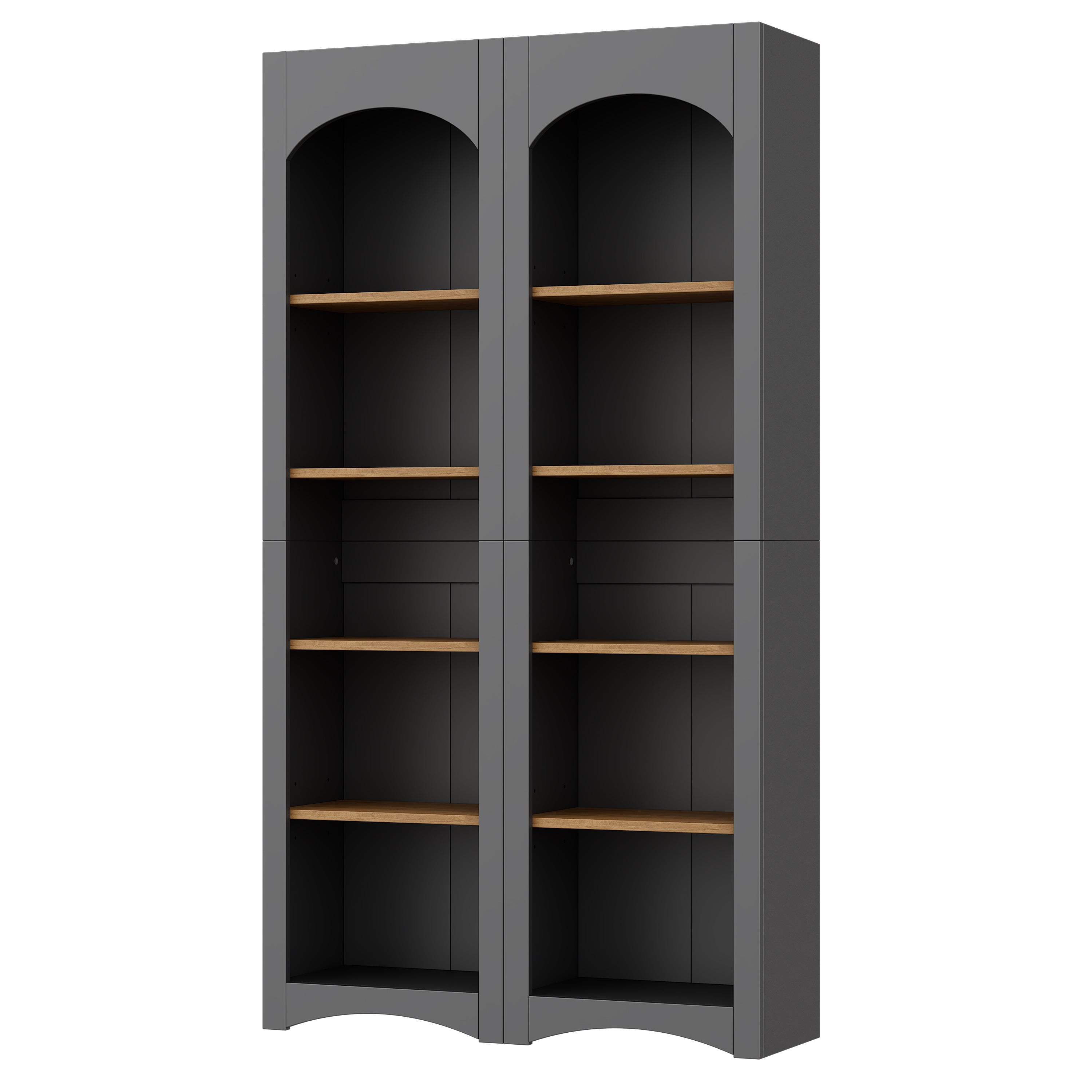 ON-TREND Free Standing 5 Tier Bookshelves, Bookcases Set of 2, Farmhouse Two-Tone Storage Cabinet with Adjustable Shelves, Modern 72'H Kitchen Pantry Cabinet for Living Room, Home Office, Grey