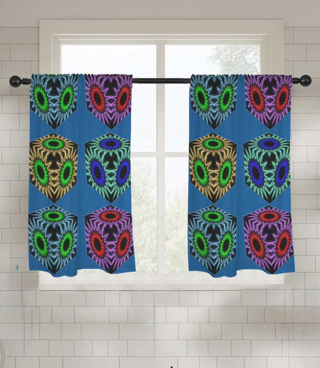 Colorful Cubes Blue Window Curtains - 5 Sizes Available