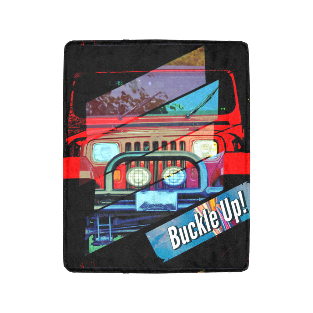 Buckle Up Black & Red 4 x 4 Ultra-Soft Micro Fleece Blanket 40" x 50" (Made in USA)