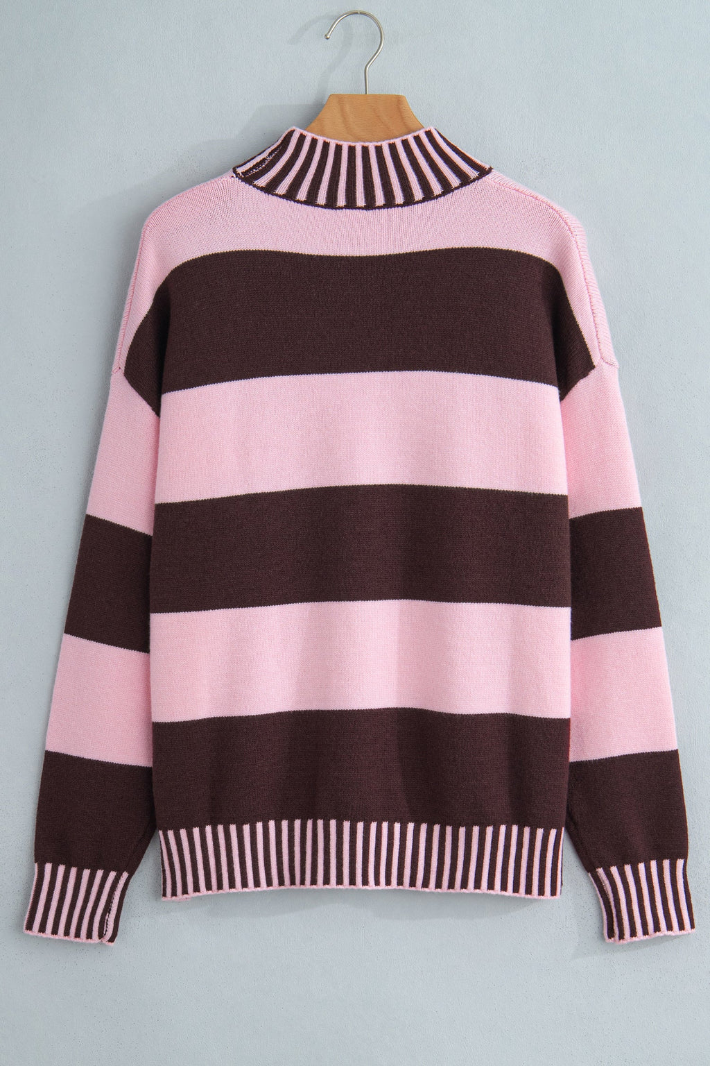 Stripe Contrast Mock Neck Drop Shoulder Sweater