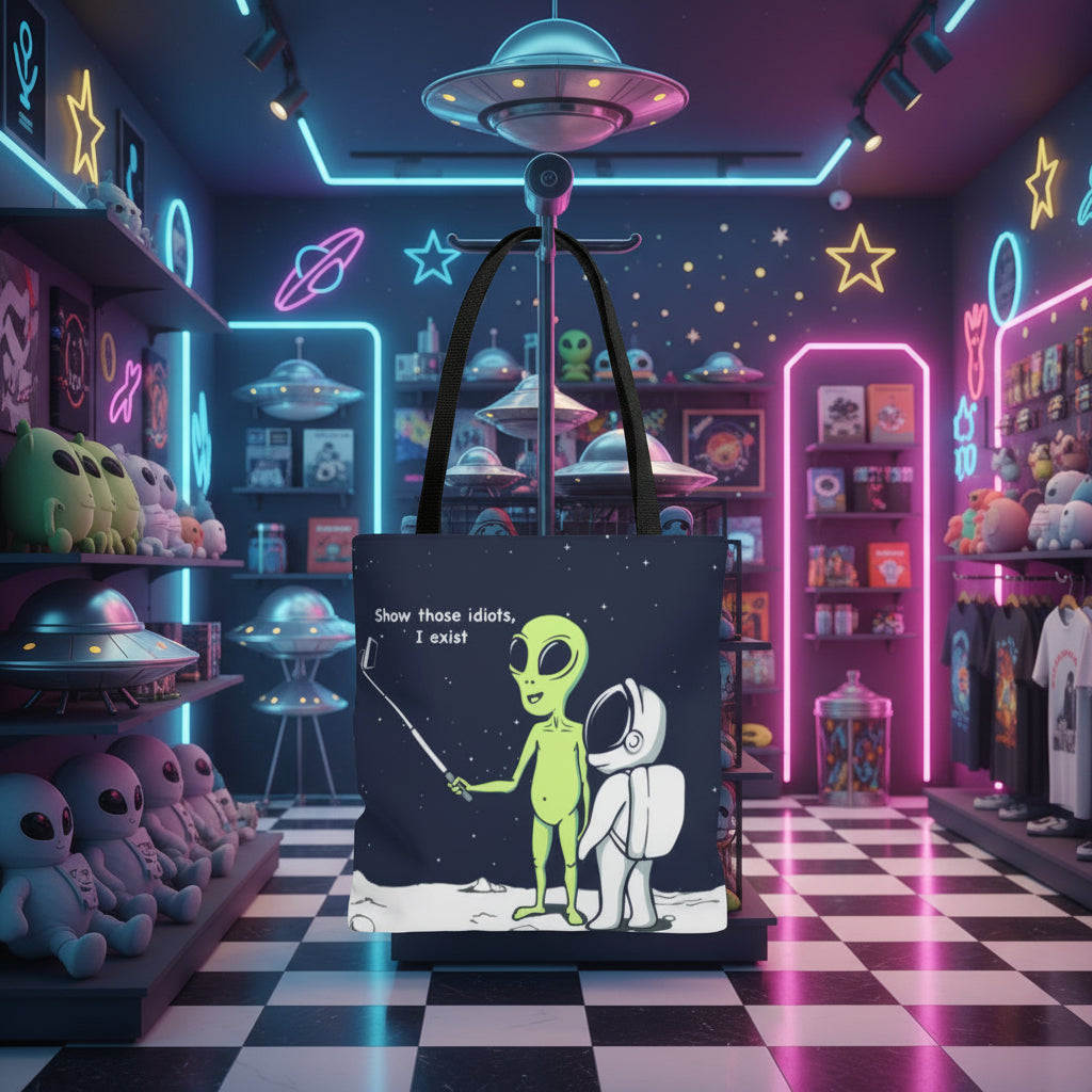 Funny Alien, Show Those Idiots I Exist Tote Bag Medium
