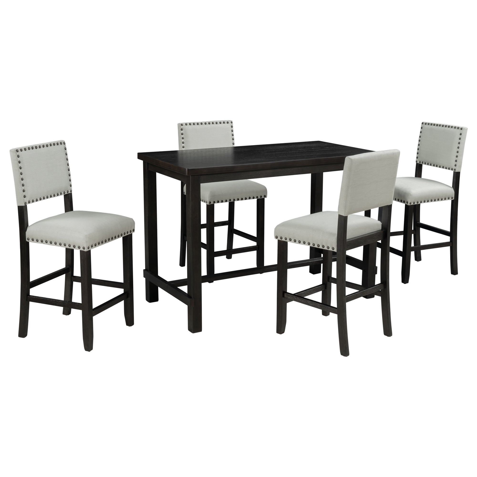 TREXM Classic Elegant 5-Piece Counter Height Dining Set with Table and 4 Chairs in Espresso and Beige