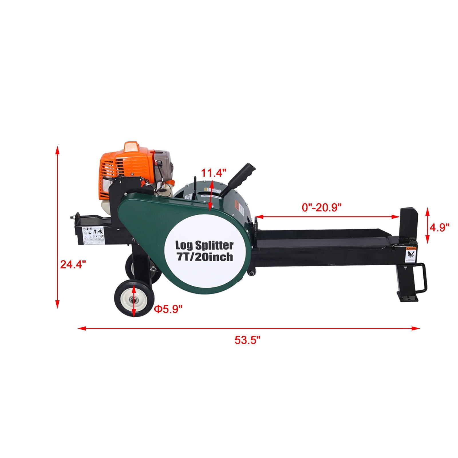 Portable Double Flywheel Electric Log Splitter 7 Ton Gas Log Splitter With Auto Return Steel - Gray