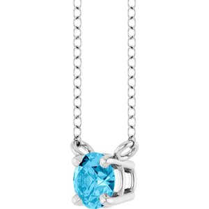 14K White Gold Natural Aquamarine Solitaire 18" Necklace