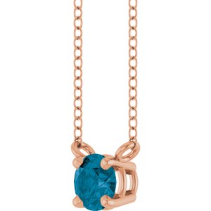 14K Rose Gold Natural London Blue Topaz Solitaire 18" Necklace