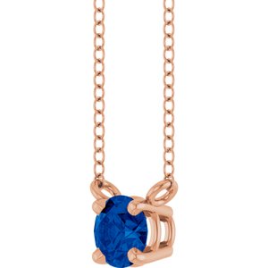 14K Rose Gold Lab-Grown Blue Sapphire Solitaire 18" Necklace