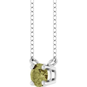 14K White Gold Lab-Grown Green Sapphire Solitaire 18" Necklace