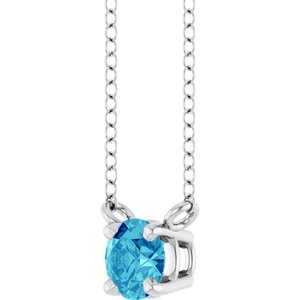 Sterling Silver Natural Blue Zircon Solitaire 18" Necklace