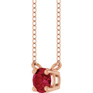 14K Rose Gold Lab-Grown Ruby Solitaire 18" Necklace