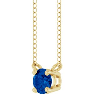 14K Yellow Gold Lab-Grown Blue Sapphire Solitaire 18" Necklace