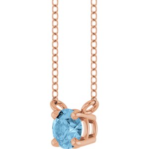 14K Rose Gold Natural Sky Blue Topaz Solitaire 18" Necklace