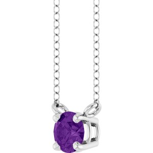 14K White Gold Natural Amethyst Solitaire 18" Necklace