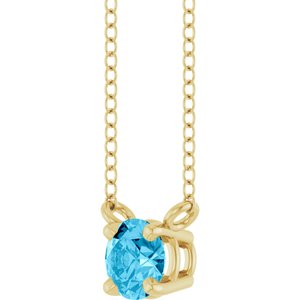 14K Yellow Gold Natural Aquamarine Solitaire 18" Necklace