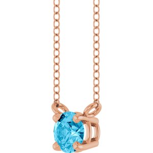 14K Rose Gold Natural Aquamarine Solitaire 18" Necklace