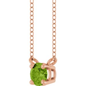14K Rose Gold Natural Peridot Solitaire 18" Necklace