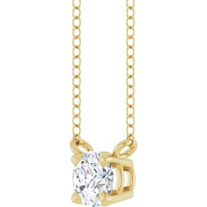 14K Yellow Gold 1/2 CT Natural Diamond Solitaire 18" Necklace