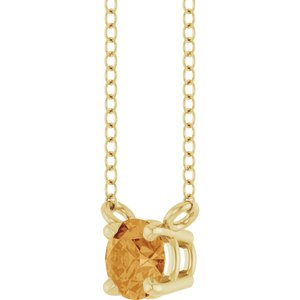 14K Yellow Gold Natural Citrine Solitaire 18" Necklace