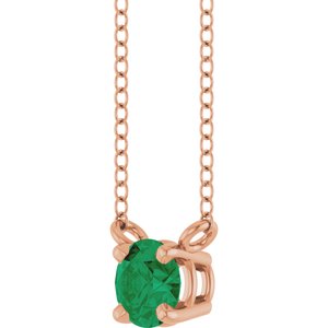 14K Rose Gold Lab-Grown Emerald Solitaire 18" Necklace