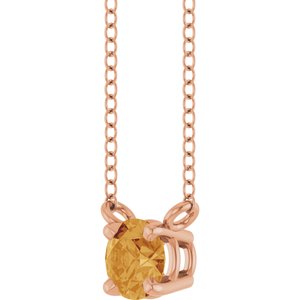 14K Rose Gold Natural Citrine Solitaire 18" Necklace